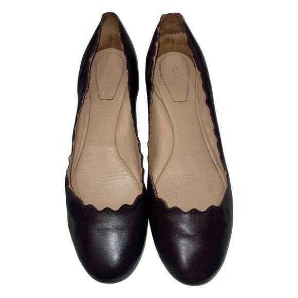 Chloé Lauren Scalloped Leather Ballerina Flats in Dark Brown  Size: EU 40 US 10 - Picture 2 of 9